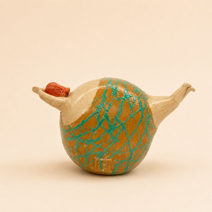 Martina · crema con trama turquesa